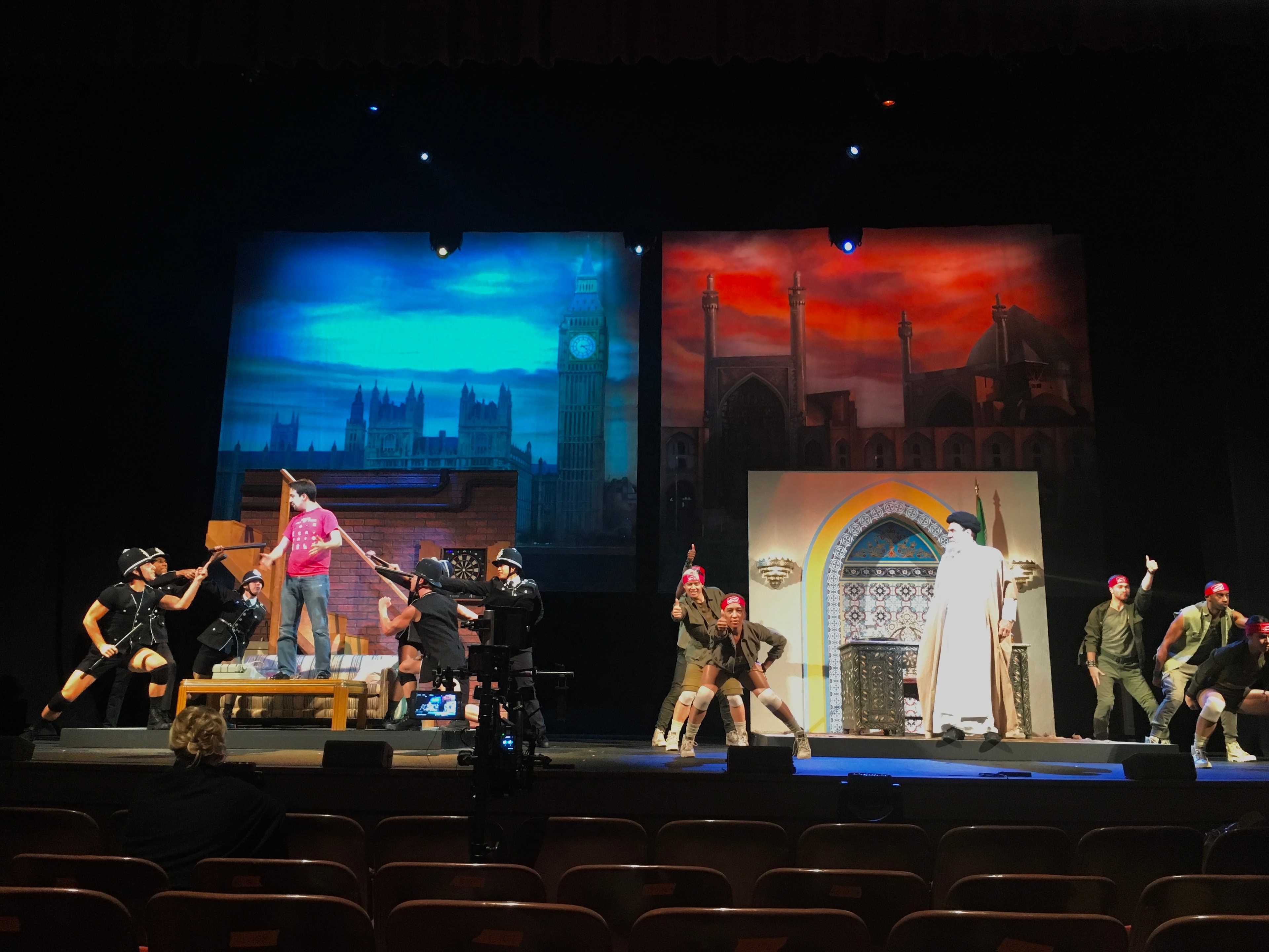 Stage performance with theatrical production design